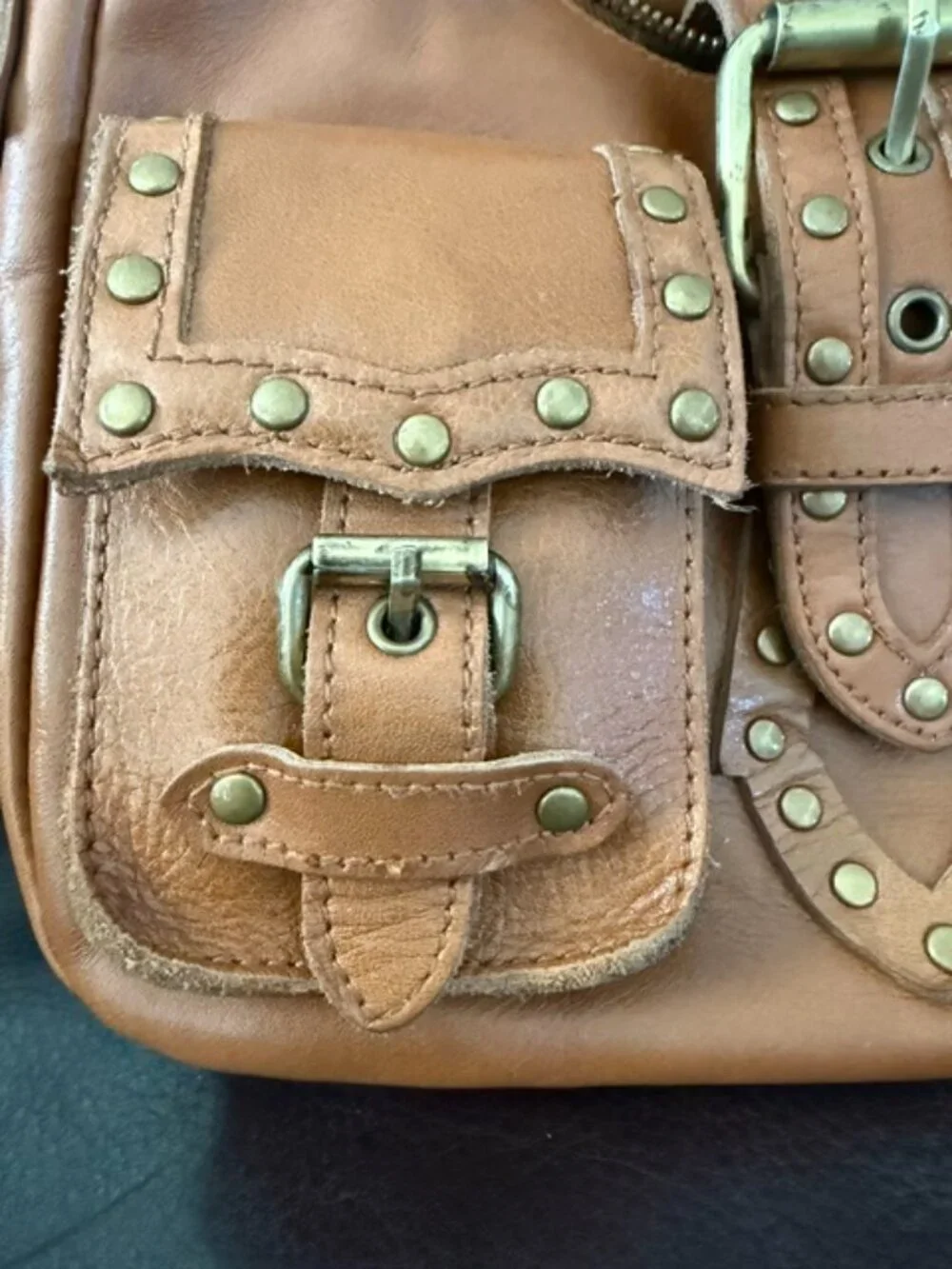 Vintage Betsey Johnson Y2K Genuine Leather Studded Cargo Pocket Shoulder soho